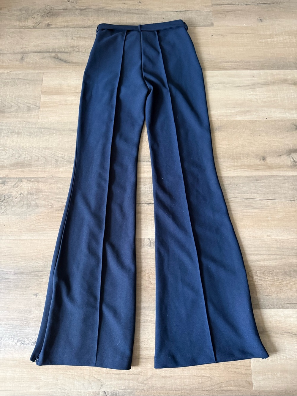 Zara Navy Blue Stretch Crepe Belted Flared Trousers - Small NWT - Picture 6 of 8
